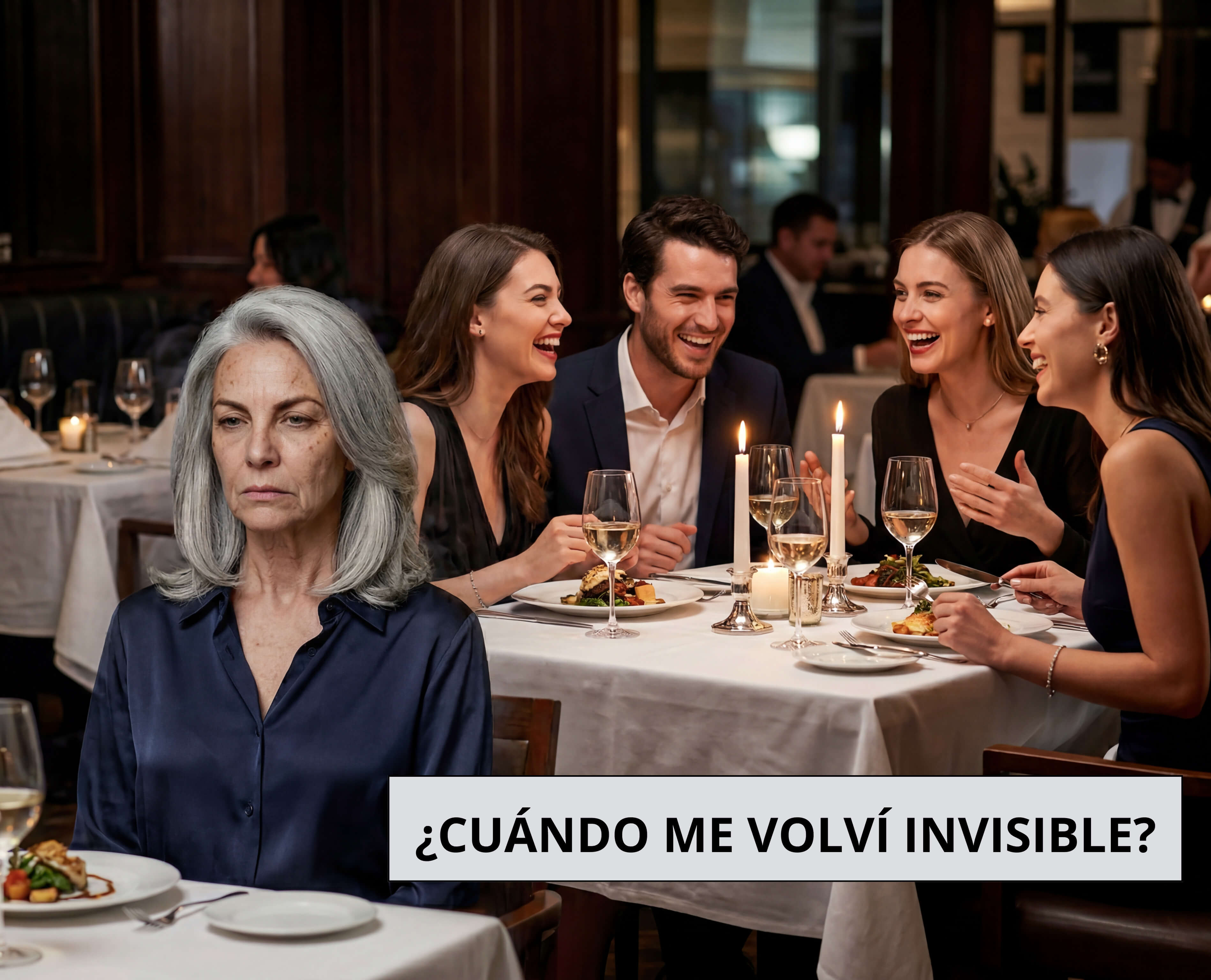 Mujer sintiéndose invisible en una reunión social